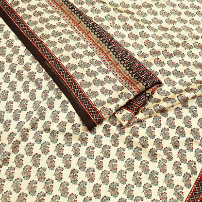 Indian Vintage Saree Beige Satin Printed Sari 5yd Sewing Floral Soft Craft Fabric Dressmaking For Crafting Quilting Upcycle