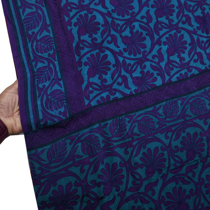 Indian Vintage Blue & Purple Saree Pure Crepe Silk Printed Sari 6yd Sewing Soft Craft Fabric Wrap Dress making Crafting Quilting Upcycle