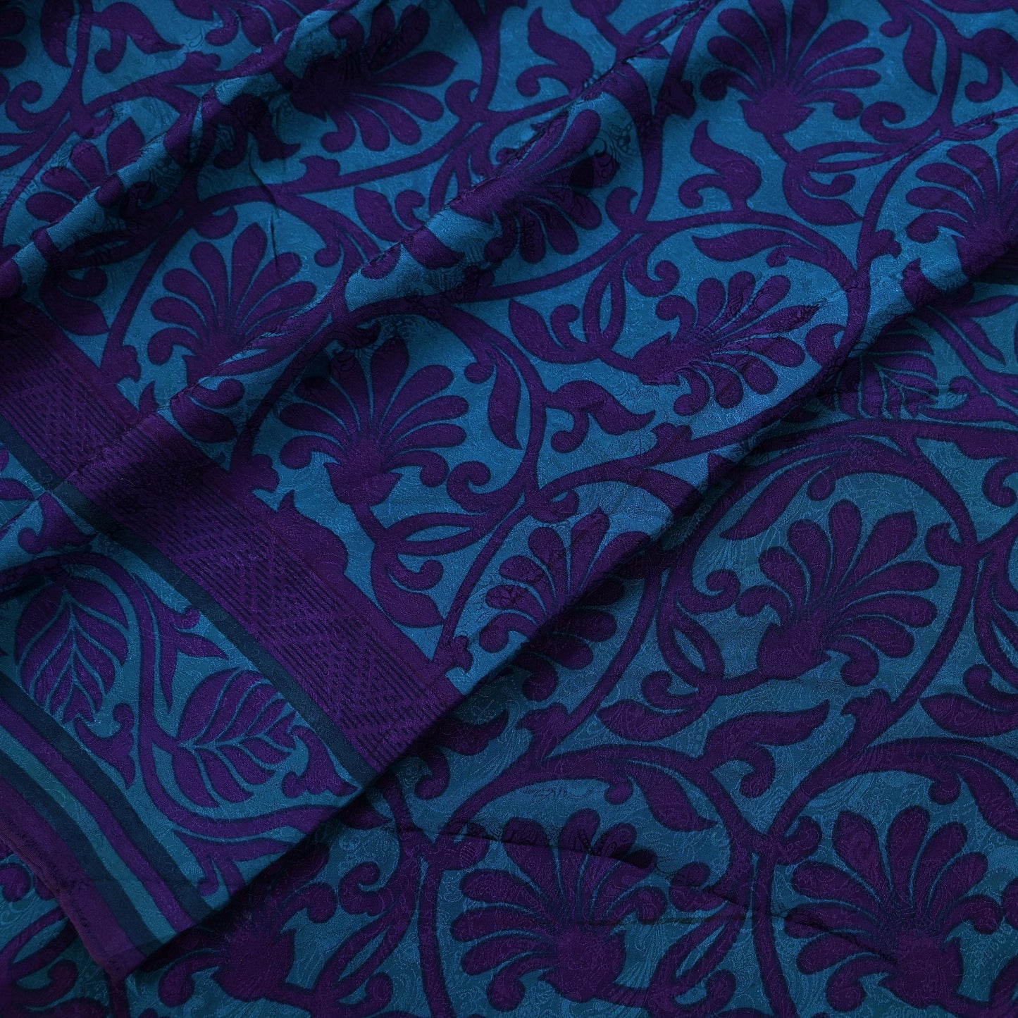Indian Vintage Blue & Purple Saree Pure Crepe Silk Printed Sari 6yd Sewing Soft Craft Fabric Wrap Dress making Crafting Quilting Upcycle