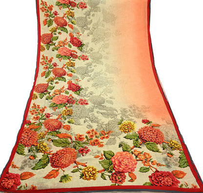 Women Vintage Sari Beige Pure Georgette Silk Digital Printed Saree Craft Fabric Sewing 5Yd Dress Making Geometric Crafting Quilting