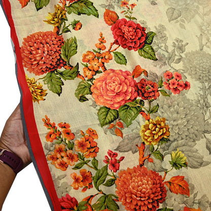Women Vintage Sari Beige Pure Georgette Silk Digital Printed Saree Craft Fabric Sewing 5Yd Dress Making Geometric Crafting Quilting