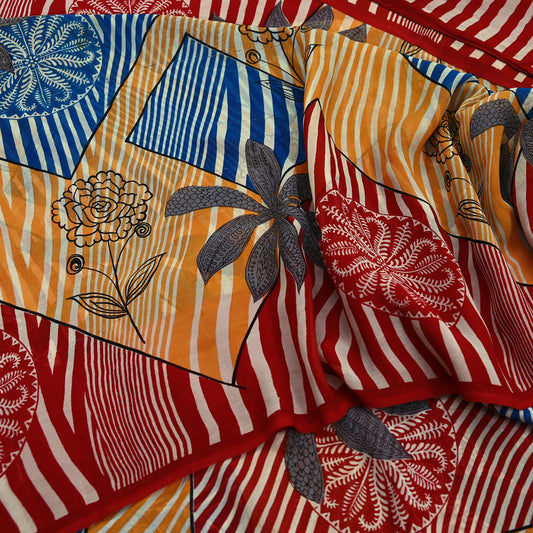 Indian Vintage Sari Multi 100% Pure Georgette Silk Printed Sarees Sewing 5yd Craft Soft Dress Designing for Crafting Floral Quilting Upcycle