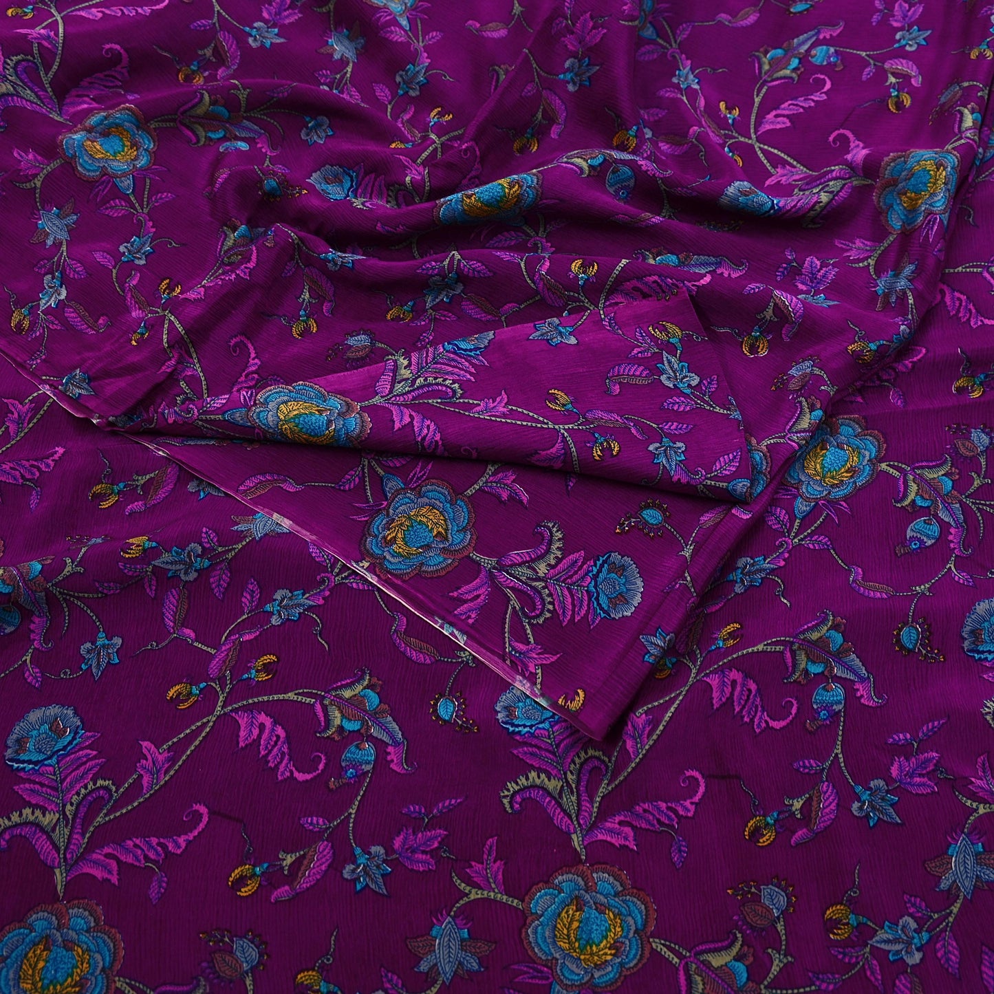 Indian Vintage Sari Purple 100% Pure Silk Printed Sarees 6yd Sewing Craft Fabric Dress Making Soft Wrap Floral Crafting Quilting Upcycle