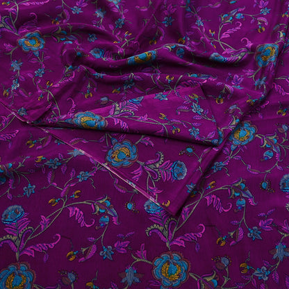 Indian Vintage Sari Purple 100% Pure Silk Printed Sarees 6yd Sewing Craft Fabric Dress Making Soft Wrap Floral Crafting Quilting Upcycle