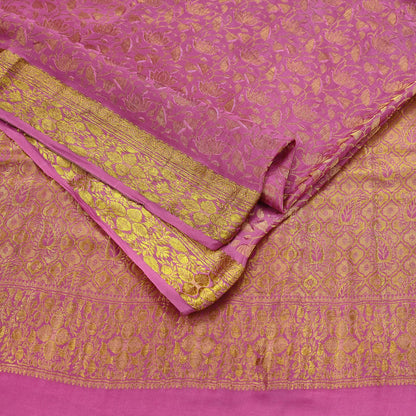 Indian Vintage Pink Heavy Saree Pure Silk saree Banarasi Brocade Sari Craft Fabric Golden Zari 6Yd Floral Design Dress making Crafting
