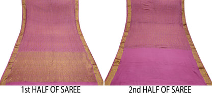 Indian Vintage Pink Heavy Saree Pure Silk saree Banarasi Brocade Sari Craft Fabric Golden Zari 6Yd Floral Design Dress making Crafting