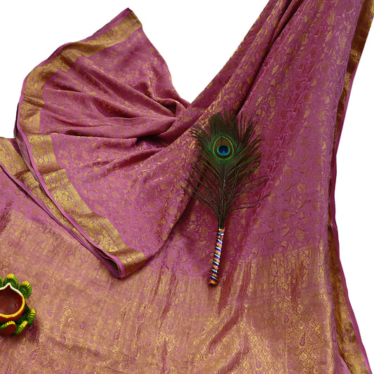 Indian Vintage Pink Heavy Saree Pure Silk saree Banarasi Brocade Sari Craft Fabric Golden Zari 6Yd Floral Design Dress making Crafting