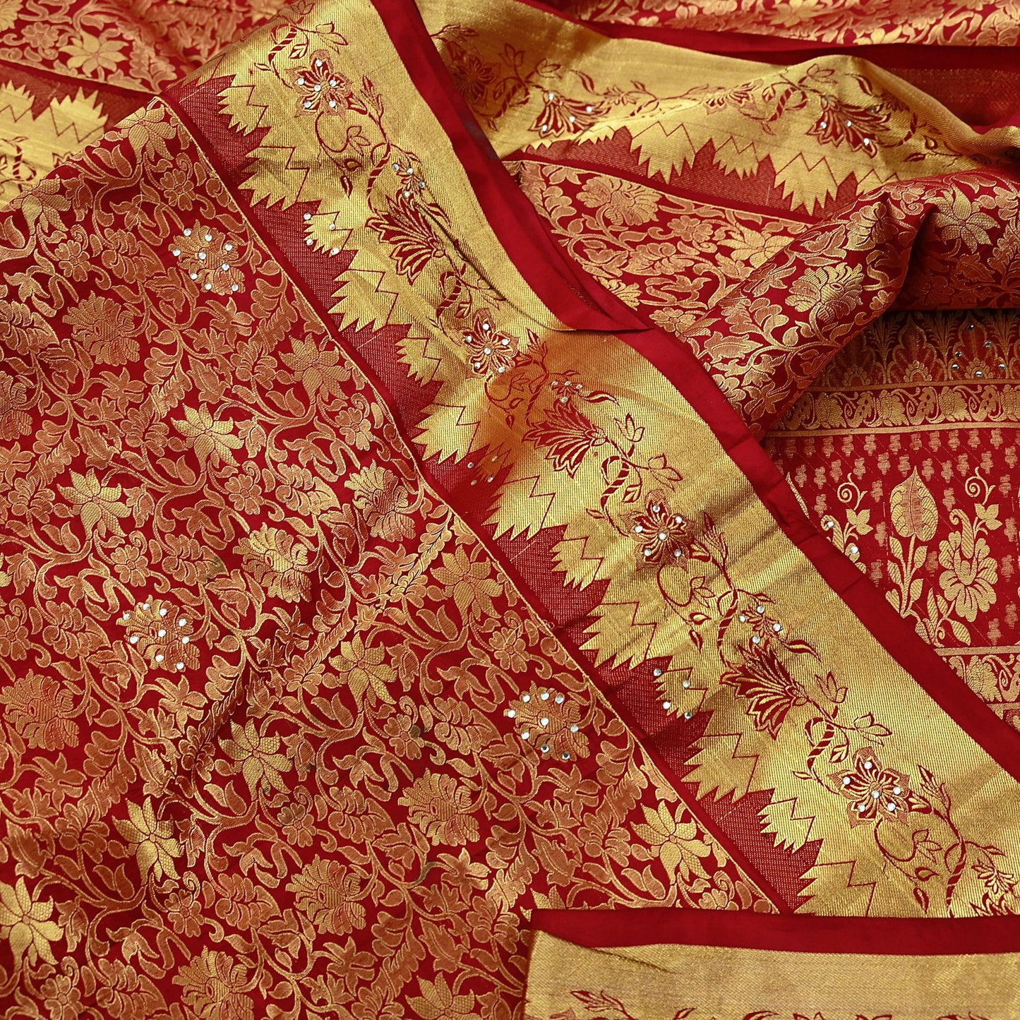 Indian Vintage Heavy Red Saree 100% Pure Silk Hand Woven Kanjeevaram Sari 5yd Ethnic Zari Premium Wedding Saree Dress making