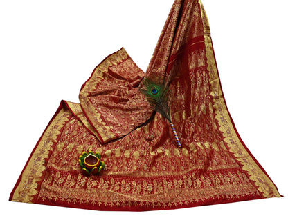 Indian Vintage Heavy Red Saree 100% Pure Silk Hand Woven Kanjeevaram Sari 5yd Ethnic Zari Premium Wedding Saree Dress making