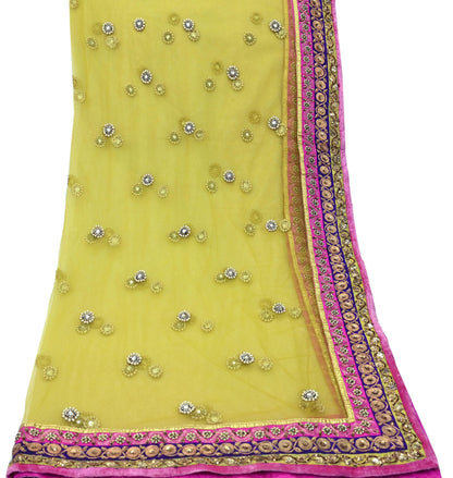 Indian Vintage Heavy Party Green Dupatta Net Mesh Long Stole Hand Embroidered Scarves Golden Zardozi Dabka Zari Bridal Veil Hijab