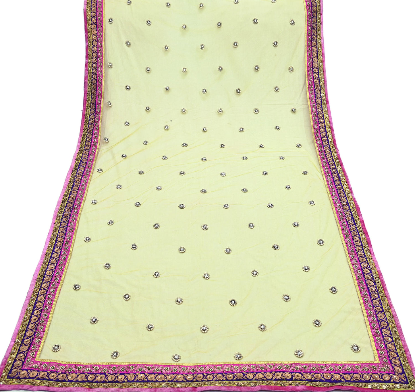 Indian Vintage Heavy Party Green Dupatta Net Mesh Long Stole Hand Embroidered Scarves Golden Zardozi Dabka Zari Bridal Veil Hijab