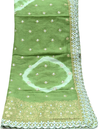 Indian Vintage Green Dupatta Long Stole Blend silk Woven Brocade Scarves Veil Scarf Wrap Hippie Boho Soft Floral Mirror