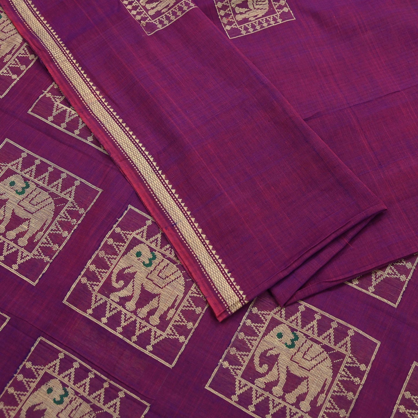 Indian Vintage Sari Purple Pure Cotton Hand Woven Sarees Craft Fabric 5yd Ethnic Crafting Quilting Dress Making Quilting Upcycle Elephants