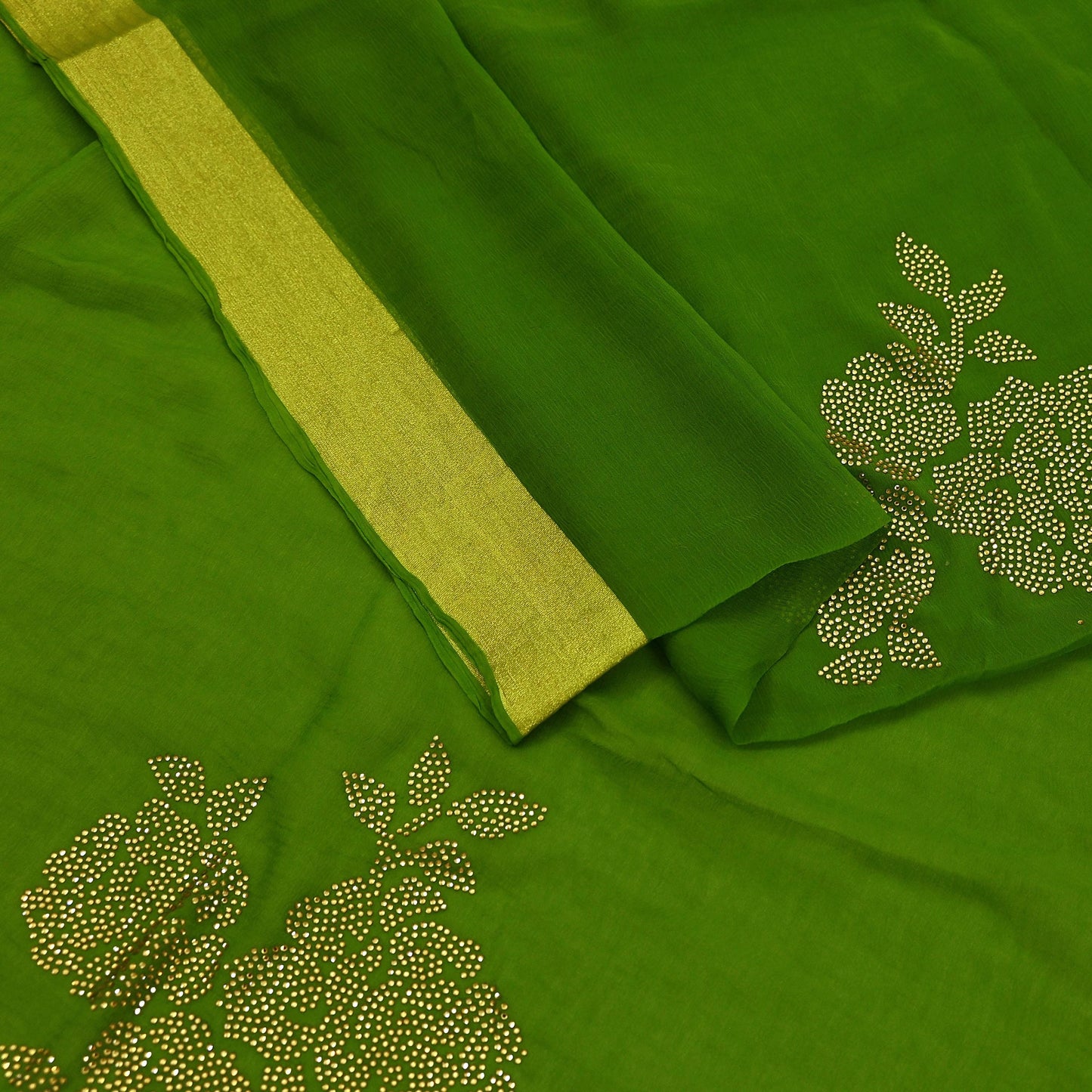 Indian Vintage Sari Green Blend Chiffon Woven Sarees Sari 5Yd Craft Fabric Dress Making Sewing Crafting Zari Border
