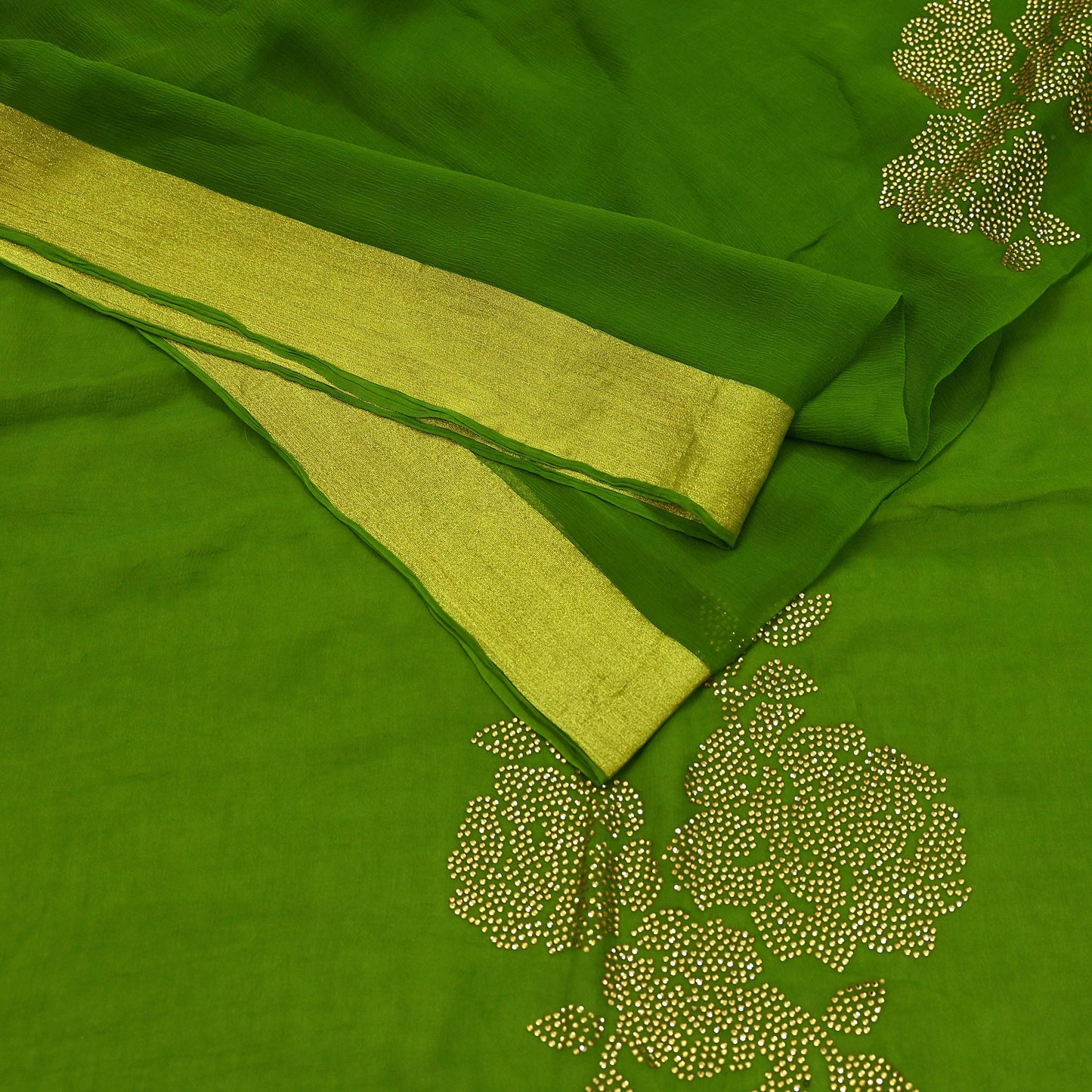 Indian Vintage Sari Green Blend Chiffon Woven Sarees Sari 5Yd Craft Fabric Dress Making Sewing Crafting Zari Border