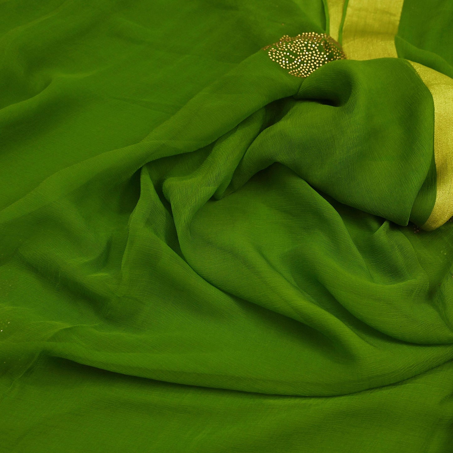 Indian Vintage Sari Green Blend Chiffon Woven Sarees Sari 5Yd Craft Fabric Dress Making Sewing Crafting Zari Border