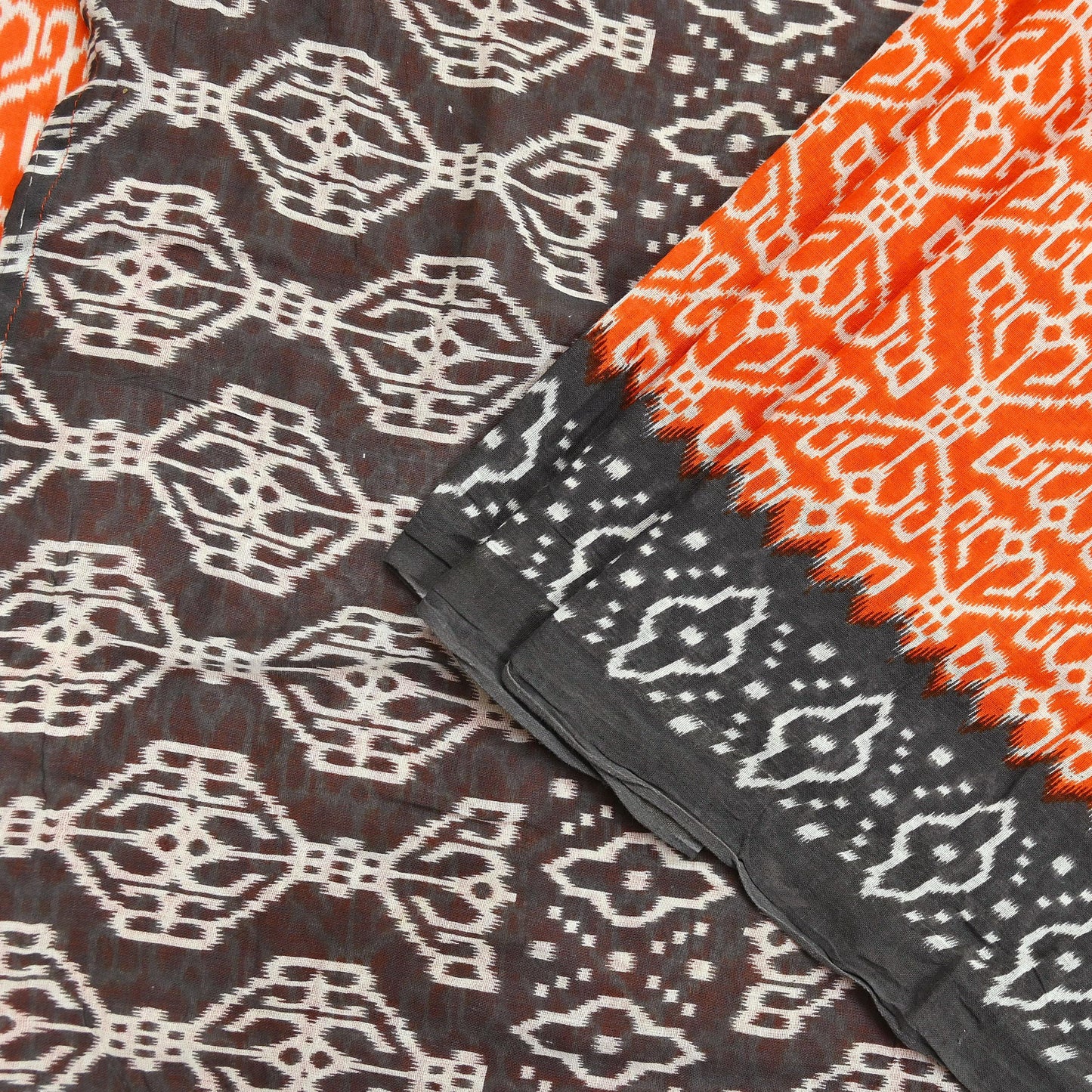 Indian Vintage Sari Brown & Orange Printed Pure Cotton Sarees Craft Soft Fabric 5Yd Sewing Sarong Wrap Boho Floral Upcycle Dress making