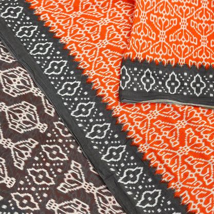 Indian Vintage Sari Brown & Orange Printed Pure Cotton Sarees Craft Soft Fabric 5Yd Sewing Sarong Wrap Boho Floral Upcycle Dress making