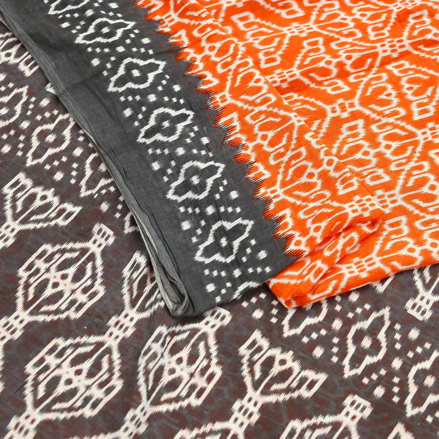 Indian Vintage Sari Brown & Orange Printed Pure Cotton Sarees Craft Soft Fabric 5Yd Sewing Sarong Wrap Boho Floral Upcycle Dress making