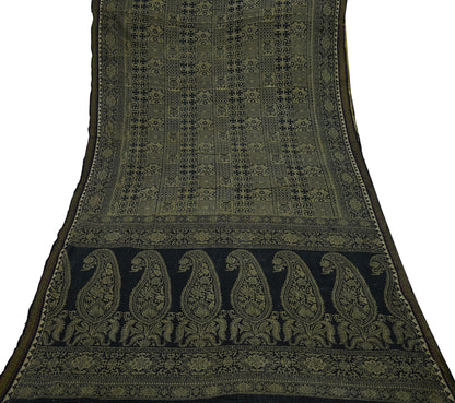 Indian Vintage Sari Beige & Black Printed Pure Cotton Sarees Fabric Floral 5Yd Sarong Wrap Boho Fabric Kimono Soft Dress making Crafting