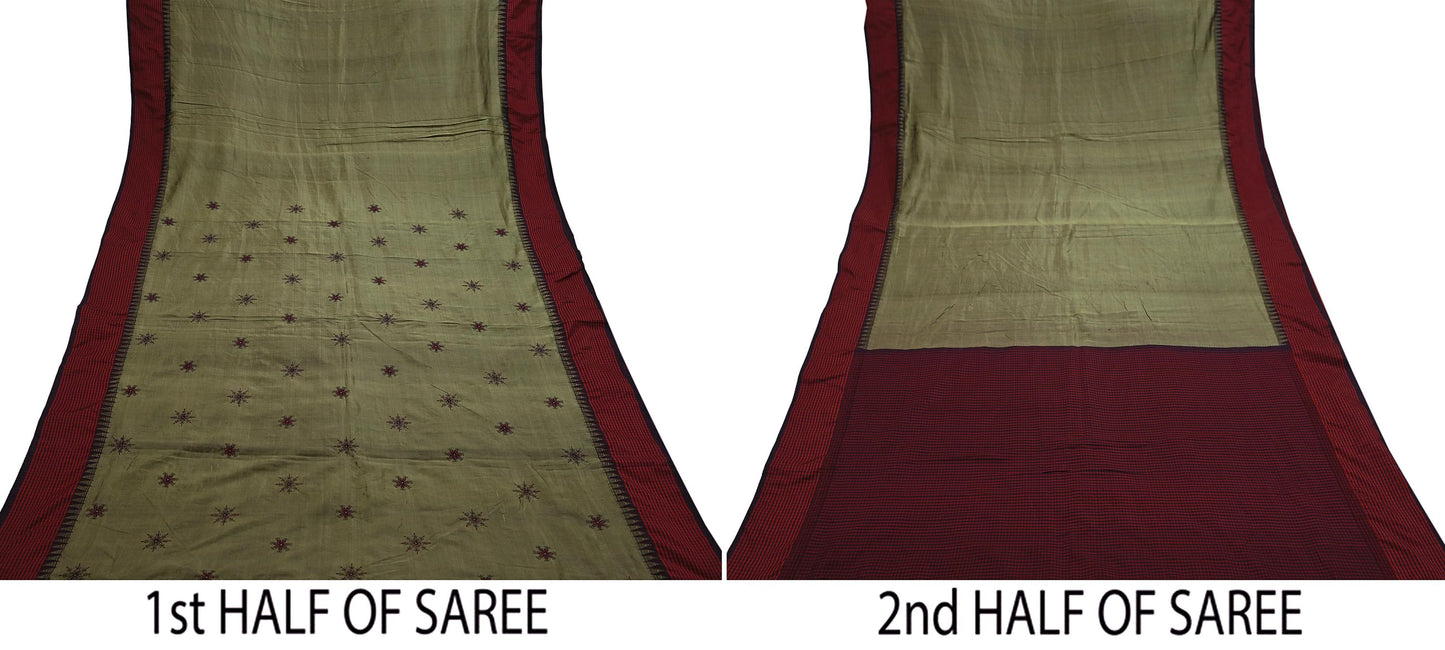 Indian Vintage Sari Green Mysore Silk Woven Sarees Craft Fabric 5Yd Ethnic South silk Dress Making Crafting Upcycle Quilting Zari Border