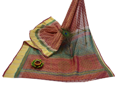 Indian Vintage Sari Red Pure chanderi Silk Hand Woven/ Painted Sarees Craft Fabric 5Yd Floral Soft Golden Zari Bollywood Sarees Crafting
