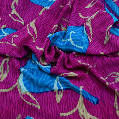 Indian Vintage Blue & Purple Saree Pure Crepe Silk Printed Sari 5yd Sewing Soft Craft Fabric Wrap Dress making Crafting Quilting Upcycle