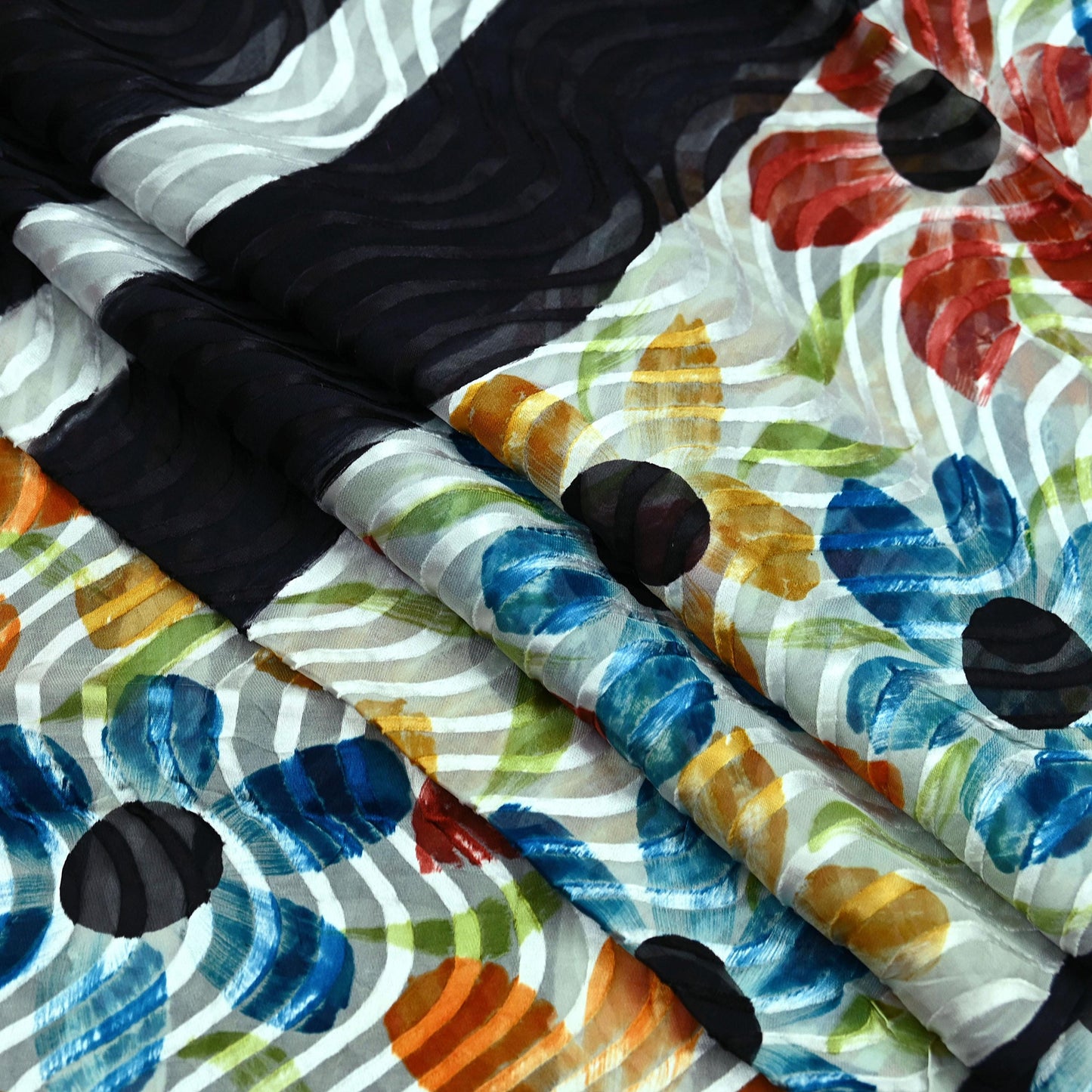 Indian Vintage Sari Black & White 100% Pure Chiffon Silk Woven Brasso Printed Sarees Sewing 5yd Craft Soft Dress Designing for Crafting