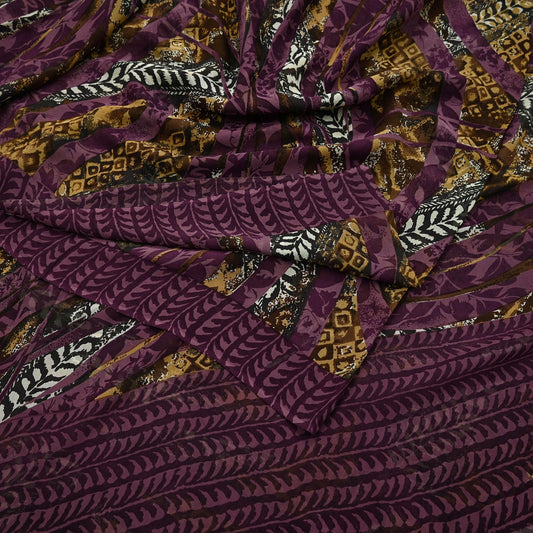 Indian Vintage Purple Saree 100% Pure Georgette Silk Printed Sari Sewing 6yd Craft Soft Dress Designing for Crafting Floral