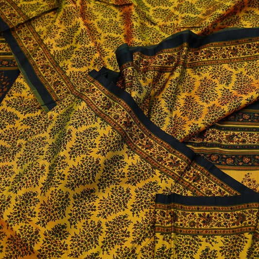 Indian Vintage Sari Black Printed Pure Silk Sarees Craft Fabric 6yd Sewing Floral Soft Dress Designing  for Crafting Quilting Upcycle Wrap