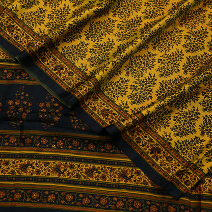 Indian Vintage Sari Black Printed Pure Silk Sarees Craft Fabric 6yd Sewing Floral Soft Dress Designing  for Crafting Quilting Upcycle Wrap