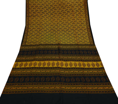 Indian Vintage Sari Black Printed Pure Silk Sarees Craft Fabric 6yd Sewing Floral Soft Dress Designing  for Crafting Quilting Upcycle Wrap