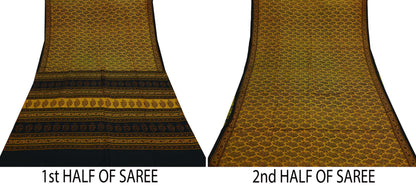 Indian Vintage Sari Black Printed Pure Silk Sarees Craft Fabric 6yd Sewing Floral Soft Dress Designing  for Crafting Quilting Upcycle Wrap