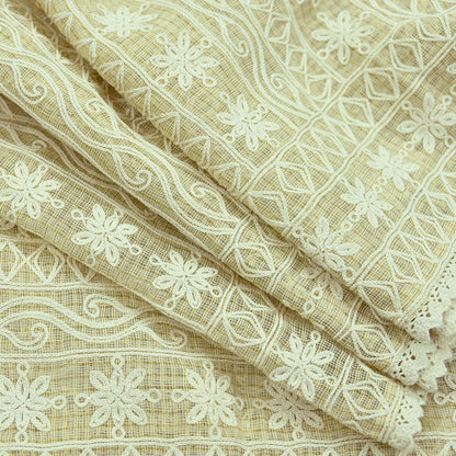 Indian Vintage Beige Dupatta Long Stole Pure Cotton Hand Embroidered Scarves Veil Scarf Wrap