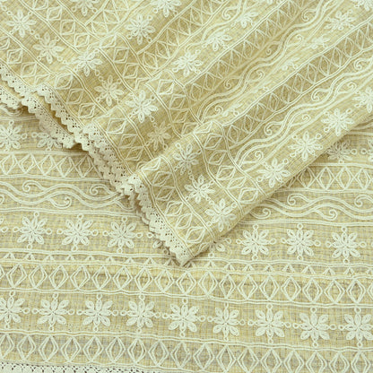 Indian Vintage Beige Dupatta Long Stole Pure Cotton Hand Embroidered Scarves Veil Scarf Wrap