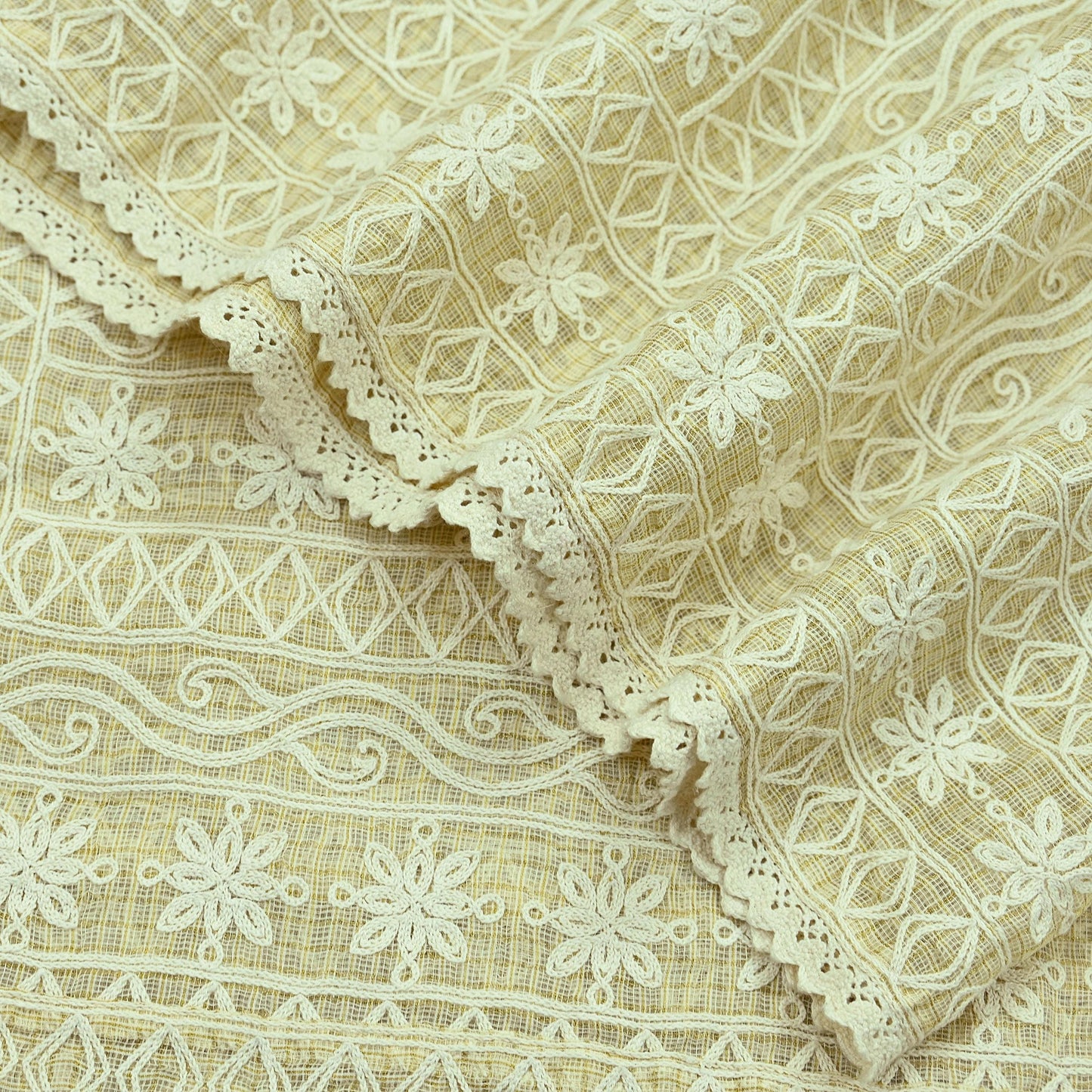 Indian Vintage Beige Dupatta Long Stole Pure Cotton Hand Embroidered Scarves Veil Scarf Wrap
