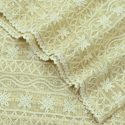 Indian Vintage Beige Dupatta Long Stole Pure Cotton Hand Embroidered Scarves Veil Scarf Wrap