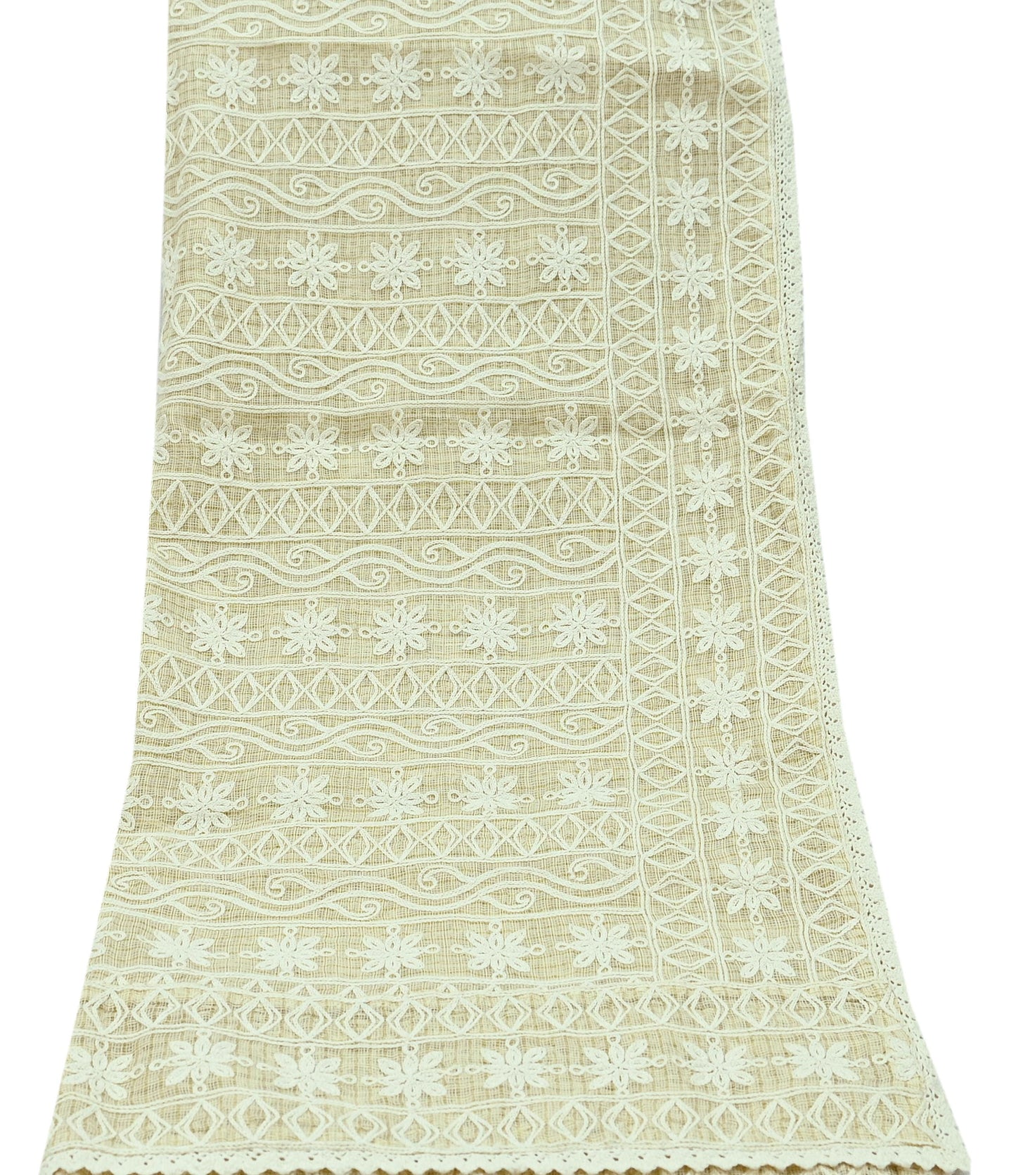 Indian Vintage Beige Dupatta Long Stole Pure Cotton Hand Embroidered Scarves Veil Scarf Wrap