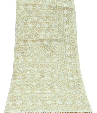 Indian Vintage Beige Dupatta Long Stole Pure Cotton Hand Embroidered Scarves Veil Scarf Wrap
