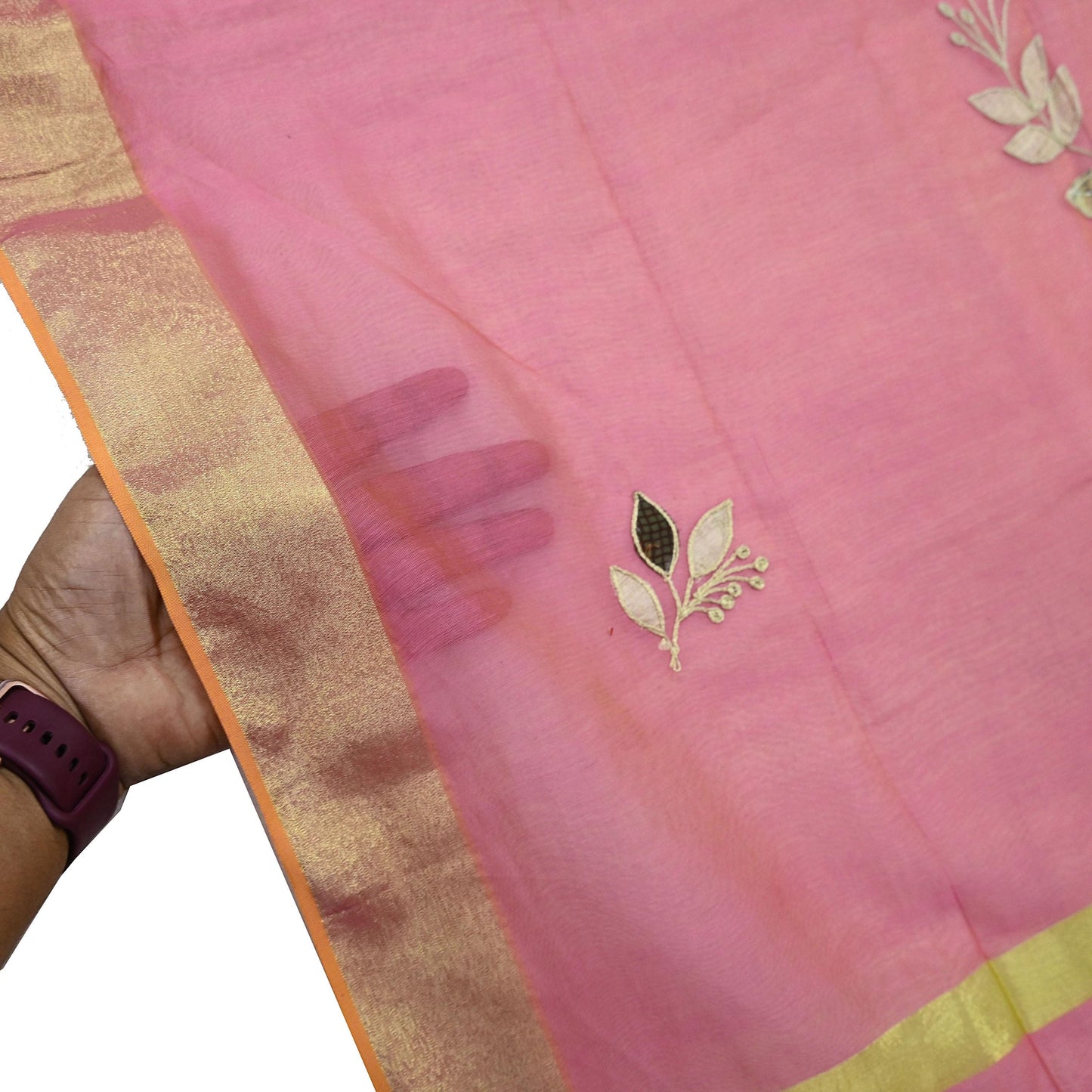 Indian Vintage Pink Dupatta Organza Long Stole Hand Embroidered Scarves Veil Soft Floral Design Wrap Boho Party wear