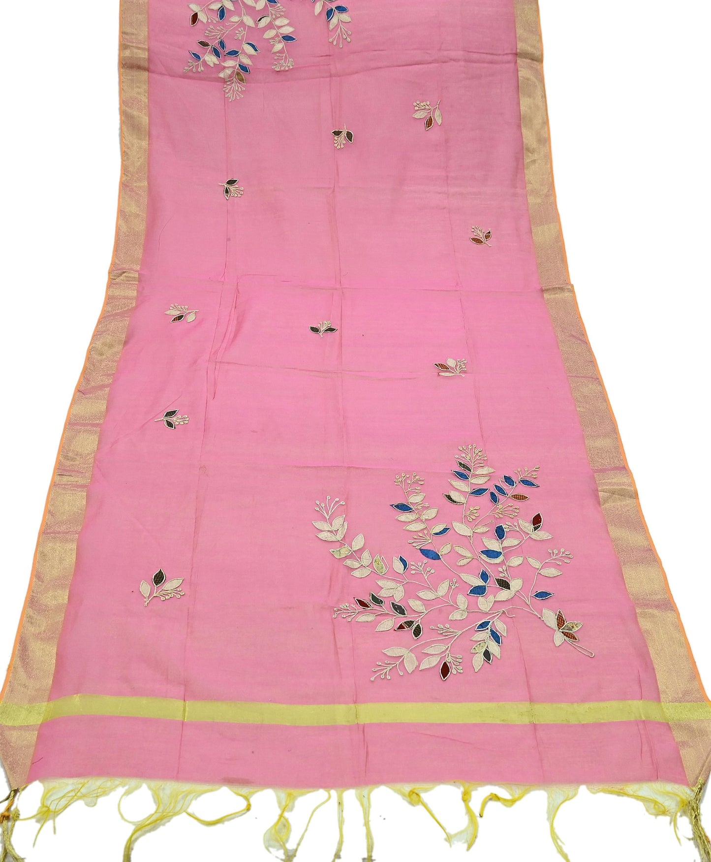 Indian Vintage Pink Dupatta Organza Long Stole Hand Embroidered Scarves Veil Soft Floral Design Wrap Boho Party wear
