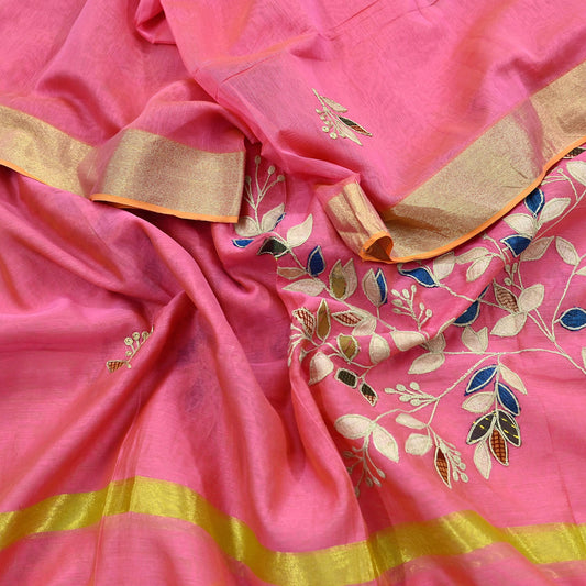 Indian Vintage Pink Dupatta Organza Long Stole Hand Embroidered Scarves Veil Soft Floral Design Wrap Boho Party wear
