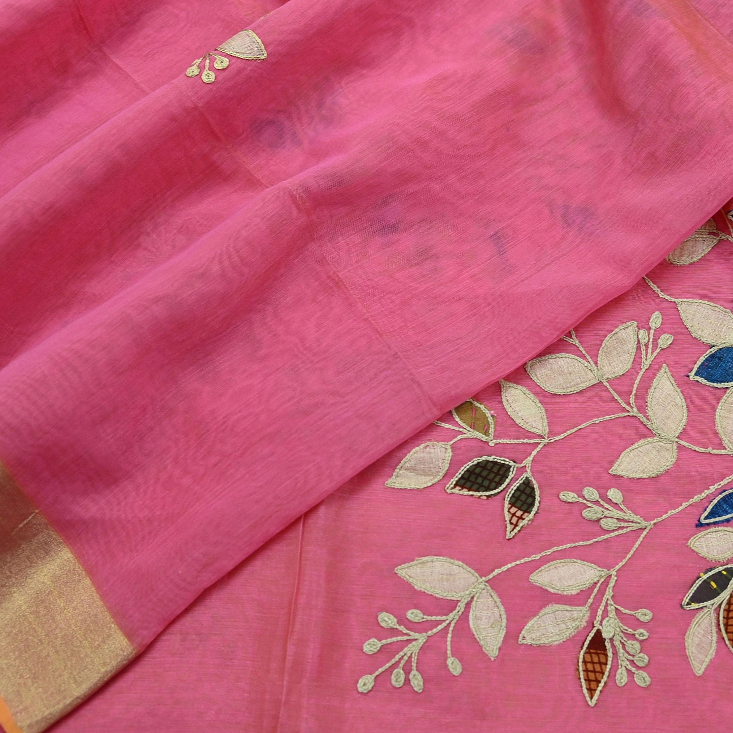 Indian Vintage Pink Dupatta Organza Long Stole Hand Embroidered Scarves Veil Soft Floral Design Wrap Boho Party wear