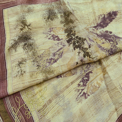 Women Indian Vintage Dupatta Green & beige Long Stole Pure silk Digital Printed Dupatta Veil Scarves soft Boho Wrap Dressmaking Floral