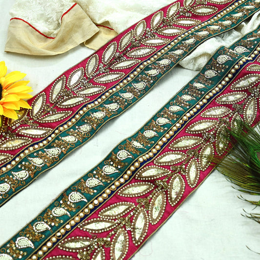 Indian Vintage Sari Border Hand Embroidered Craft Trim Lace 1Yd Sewing Sari Ribbon Dress making Dress Designing Decor Dabka