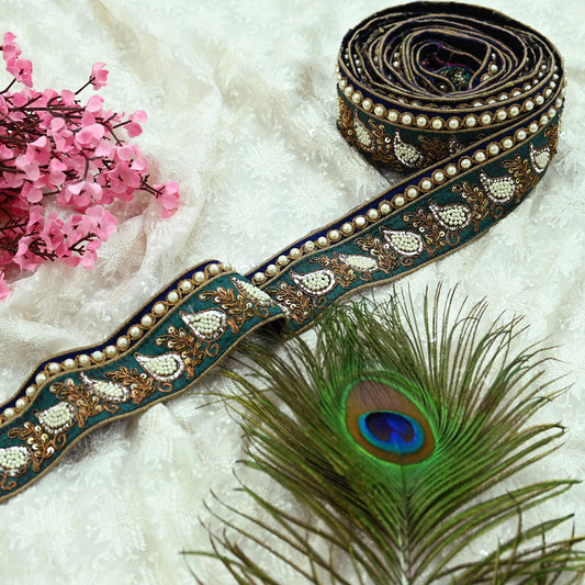 Indian Vintage Sari Border Hand Embroidered Craft Trim Lace 1Yd Sewing Sari Ribbon Dress making Dress Designing Decor Dabka