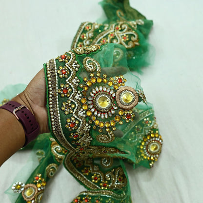 Indian Vintage Green Sari Border Hand Embroidered 1yd Craft Trim Lace Sewing Net/Mess Ribbon Recycled Sari Border Zardozi/ Dabka Zari