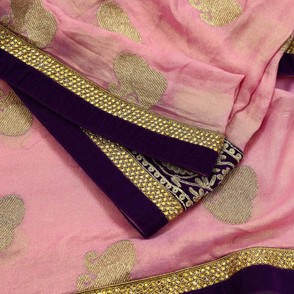 Indian Vintage Heavy Pink Dupatta Pure Georgette Silk Long Stole Hand Embroidered Scarf Zari Zardozi Bridal/ Wedding Veil Hijab