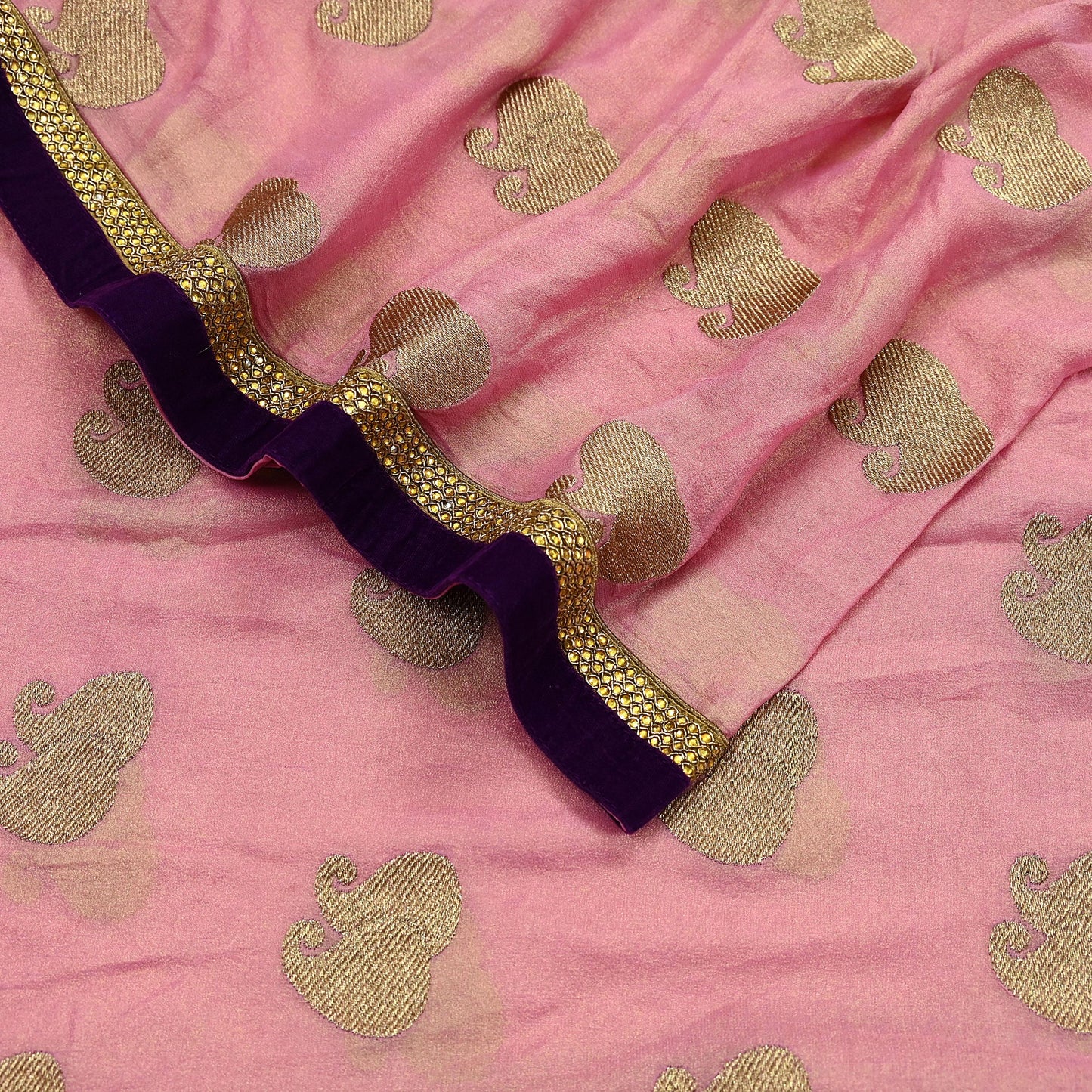 Indian Vintage Heavy Pink Dupatta Pure Georgette Silk Long Stole Hand Embroidered Scarf Zari Zardozi Bridal/ Wedding Veil Hijab
