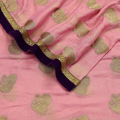 Indian Vintage Heavy Pink Dupatta Pure Georgette Silk Long Stole Hand Embroidered Scarf Zari Zardozi Bridal/ Wedding Veil Hijab
